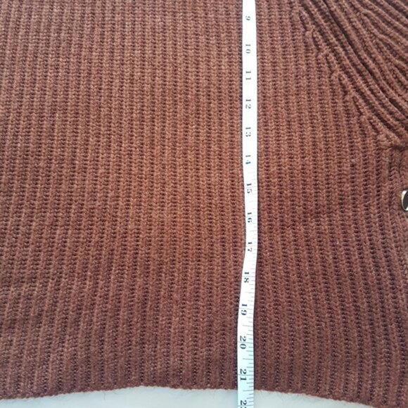 Dex Rib Knit Long Sleeve Crewneck Sweater Gold Button Detail Toffee Brown Sz S - Picture 12 of 12